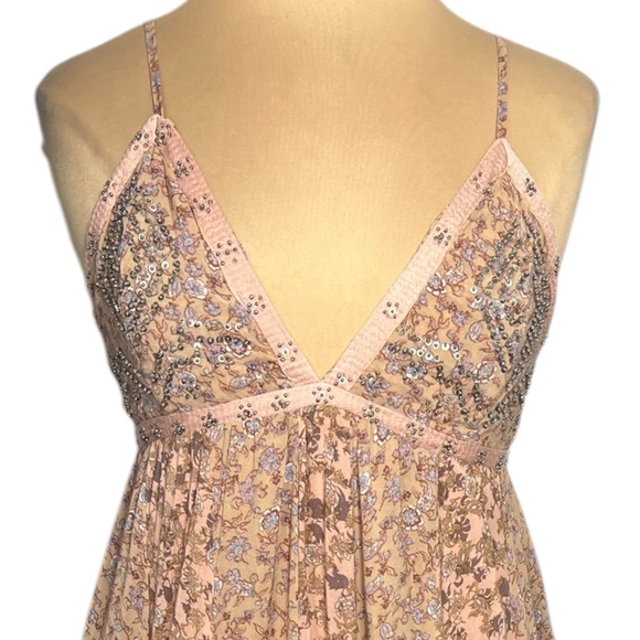 Free People Dusty Pink Floral Forever Time Maxi Dress babydoll empire waist Med - Picture 5 of 12